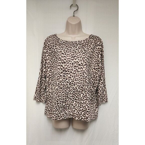 Chico’s Top Brown Cheetah Print Elegant Faux Suede Blouse Size 2 (L 12-14) - Picture 5 of 10